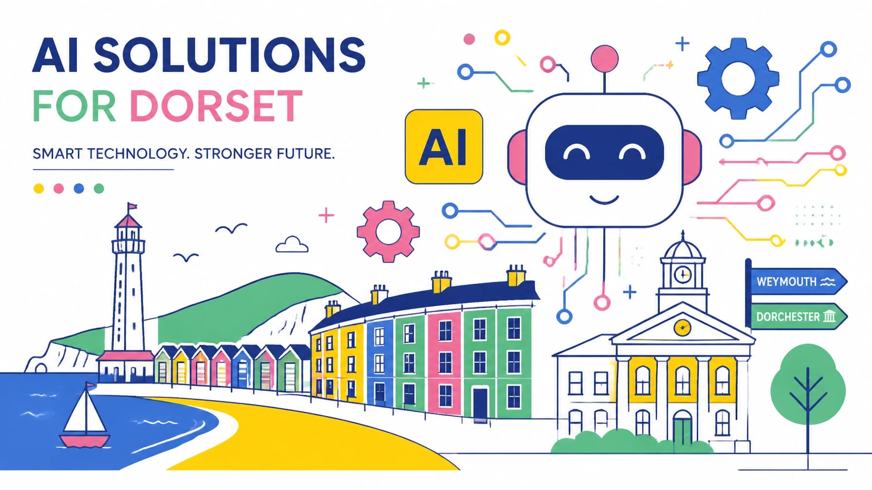 AI Automation in Dorset - Modern Flat Design Illustration