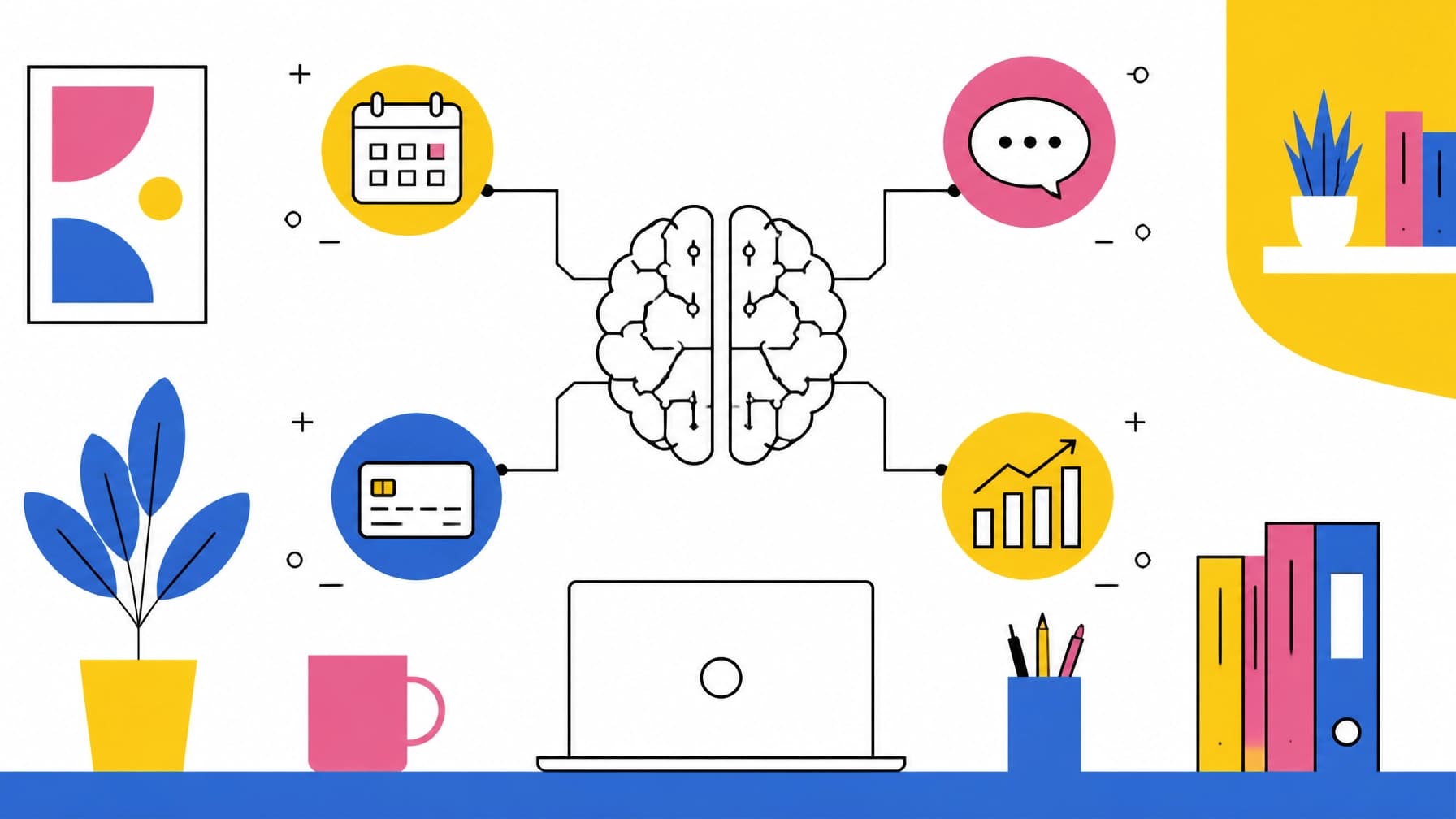 Modern illustration representing business automation through intelligent connections and vibrant flat design.